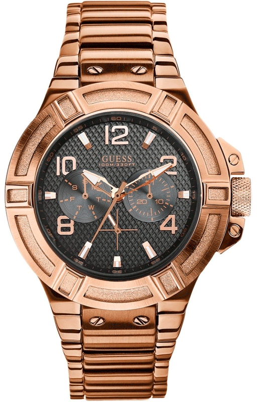 Guess Rigor Multi Function Black Dial Rose Gold Steel Strap Watch For Men - W0218G3 Buy Now By Guess