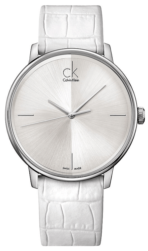 Calvin Klein Accent Silver Dial White Leather Strap Watch for Women - K2Y2X1K6 Buy Now By Calvin Klein