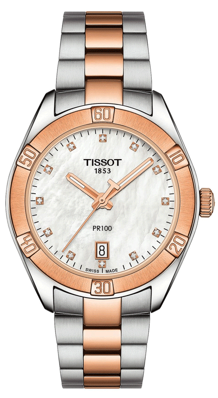 Tissot PR 100 Sport Chic Diamonds Mother of Pearl Dial Two Tone Steel Strap Watch for Women - T101.910.22.116.00 Buy Now By Tissot