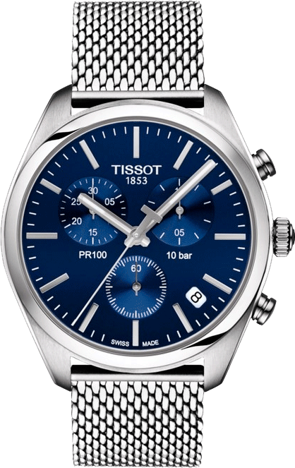 Tissot PR 100 Chronograph Blue Dial Silver Mesh Bracelet Watch for Men - T101.417.11.041.00 Buy Now By Tissot