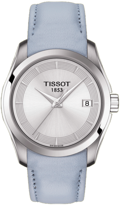 Tissot T Classic Couturier Silver Dial Light Blue Leather Strap Watch For Women - T035.210.16.031.02 Buy Now By Tissot