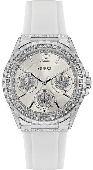 Guess Starlight Multifunction Diamonds White Dial White Rubber Strap Watch for Women - W0846L8 Buy Now By Guess