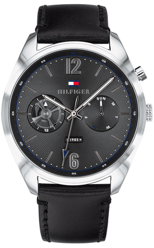 Tommy Hilfiger Deacan Grey Dial Black Leather Strap Watch for Men - 1791548 Buy Now By Tommy Hilfiger