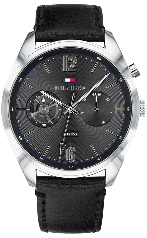 Tommy Hilfiger Deacan Grey Dial Black Leather Strap Watch for Men - 1791548 Buy Now By Tommy Hilfiger