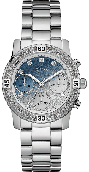 Guess Confetti Diamonds Blue Dial Silver Steel Strap Watch for Women - W0774L6 Buy Now By Guess