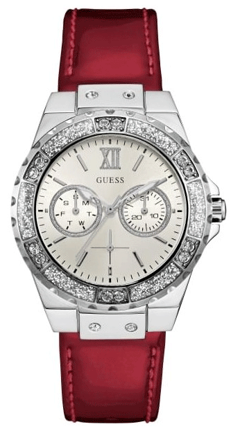 Guess Limelight Quartz Diamonds White Dial Red Leather Strap Watch For Women - W0775L11 Buy Now By Guess