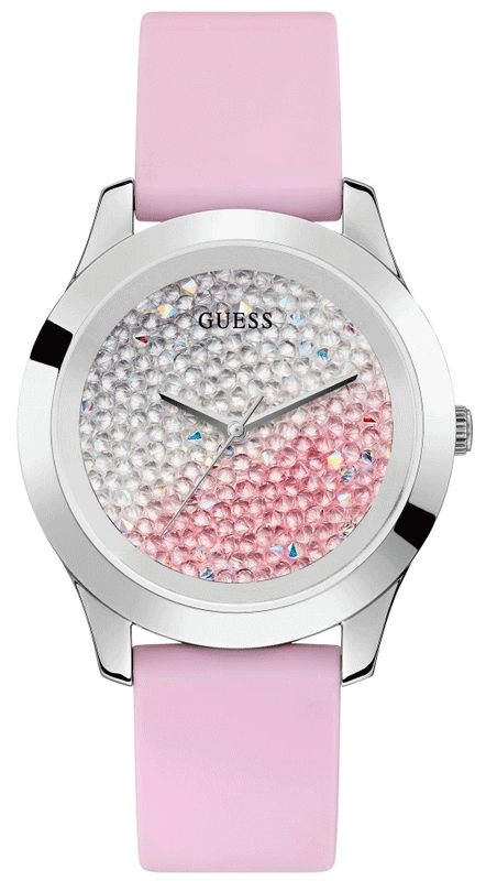 Guess Crush Crystals Silver Dial Pink Rubber Strap Watch for Women - W1223L1 Buy Now By Guess