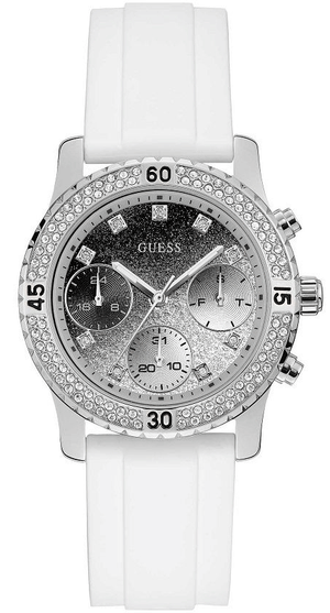 Guess Confetti Crystal Black Dial White Silicone Strap Watch For Women - W1098L1 Buy Now By Guess