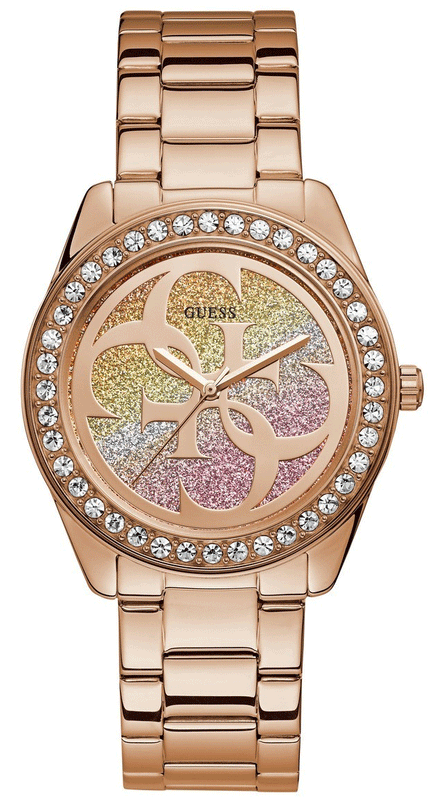 Guess G Twist Diamonds Rose Gold Dial Rose Gold Steel Strap Watch For Women - W1201L3 Buy Now By Guess