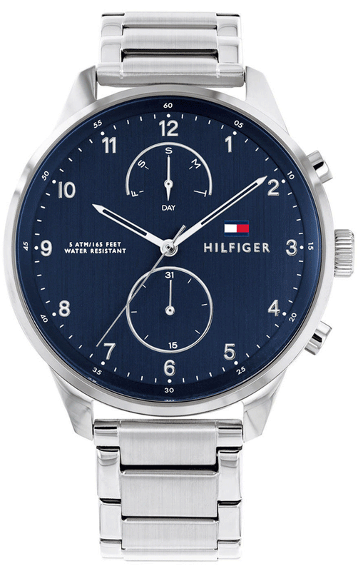 Tommy Hilfiger Chase Multifunction Blue Dial Silver Steel Strap Watch for Men - 1791575 Buy Now By Tommy Hilfiger