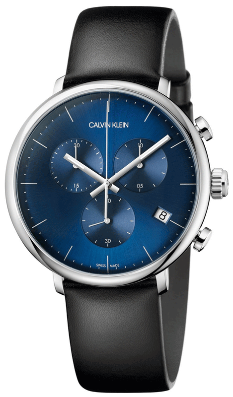 Calvin Klein High Noon Chronograph Blue Dial Black Leather Strap Watch for Men - K8M271CN Buy Now By Calvin Klein