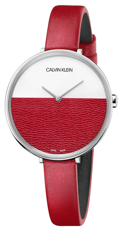 Calvin Klein Rise Yellow Red Dial Red Leather Strap Watch for Women - K7A231UP Buy Now By Calvin Klein