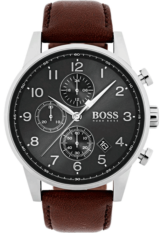 Hugo Boss Navigator Grey Dial Brown Leather Strap Watch for Men - 1513494 Buy Now By Hugo Boss