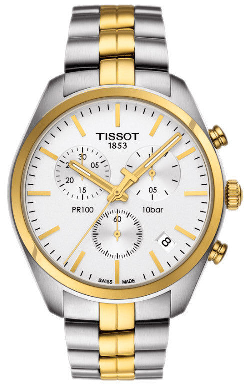 Tissot T Sport PR 100 Chronograph White Dial Two Tone Steel Strap Watch For Men - T101.417.22.031.00 Buy Now By Tissot