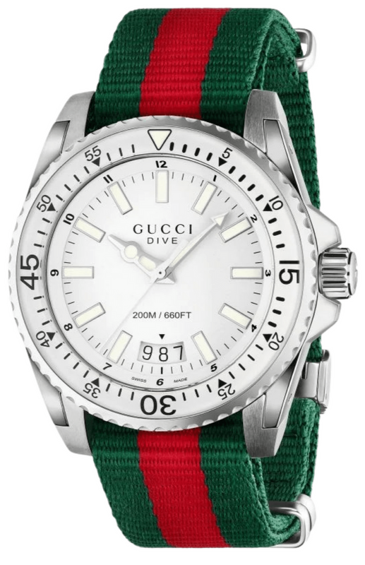 Gucci Dive White Dial Red & Green Nylon Strap Watch For Men - YA136207 Buy Now By Gucci