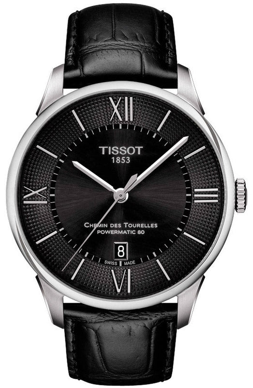 Tissot Chemin Des Tourelles Powermatic 80 Black Dial Black Leather Strap Watch For Men - T099.407.16.058.00 Buy Now By Tissot