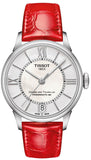 Tissot Chemin Des Tourelles Powermatic 80 Mother of Pearl White Dial Red Leather Strap Watch For Women - T099.207.16.118.00