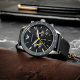 Emporio Armani Mario Chronograph Black Dial Black Leather Strap Watch For Men - AR11325 Buy Now By Emporio Armani