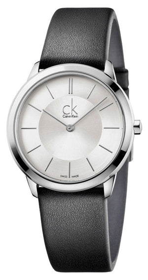 Calvin Klein Minimal Silver Dial Black Leather Strap Watch for Women - K3M221C6 Buy Now By Calvin Klein
