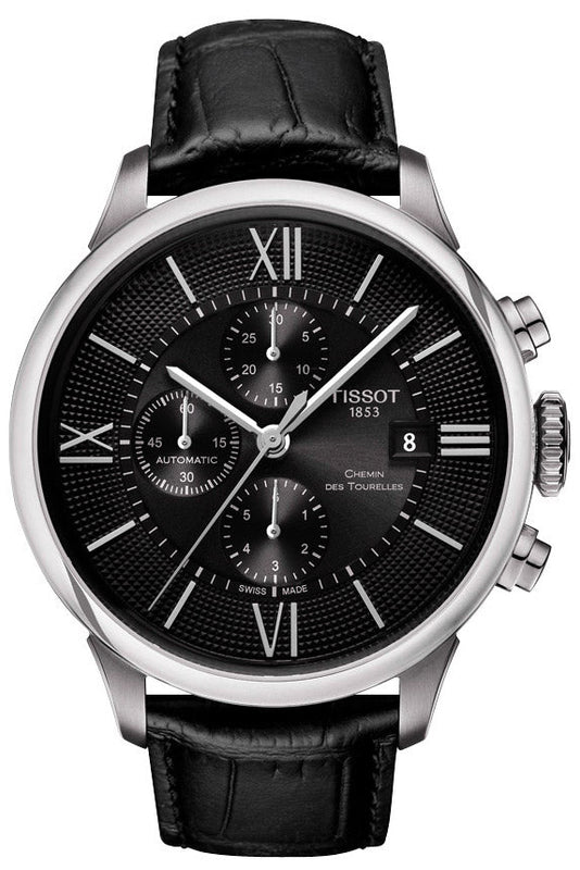 Tissot T Classic Chemin Des Tourelles Chronograph Black Dial Black Leather Strap Watch For Men - T099.427.16.058.00 Buy Now By Tissot