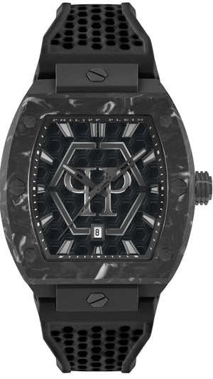 Philipp Plein Hexagon Phantom Black Dial Black Silicone Strap Watch For Men- PWPUA0624 Authentic Buy Shop Now