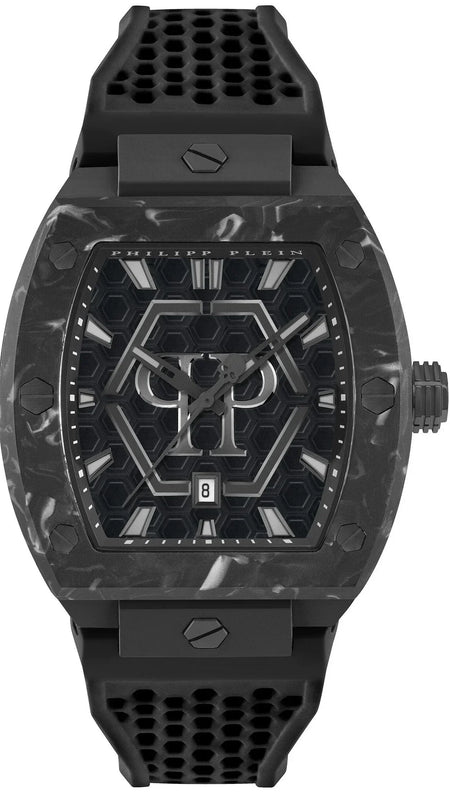 Philipp Plein Hexagon Phantom Black Dial Black Silicone Strap Watch For Men- PWPUA0624 Authentic Buy Shop Now