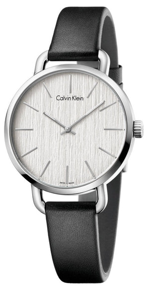 Calvin Klein Even Silver Black Leather Strap Watch for Women - K7B231C6 Buy Now By Calvin Klein