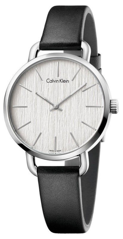 Calvin Klein Even Silver Black Leather Strap Watch for Women - K7B231C6 Buy Now By Calvin Klein