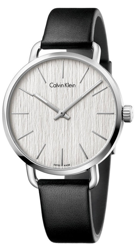 Calvin Klein Even White Dial Black Leather Strap Watch for Women - K7B211C6 Buy Now By Calvin Klein
