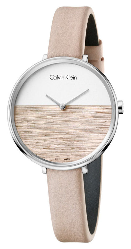 Calvin Klein Rise White Beige Dial Beige Leather Strap Watch for Women - K7A231XH Buy Now By Calvin Klein