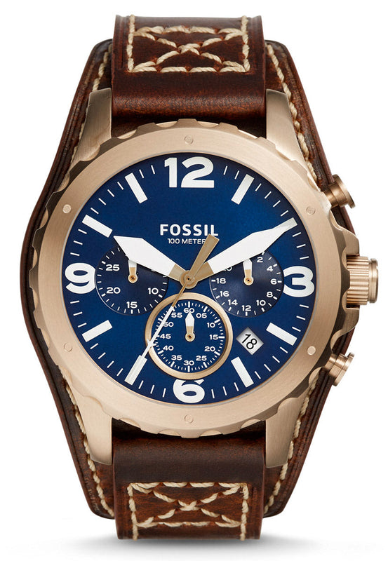 Fossil Nate Chronograph Blue Dial Brown Leather Strap Watch for Men - JR1505 Buy Now By Fossil