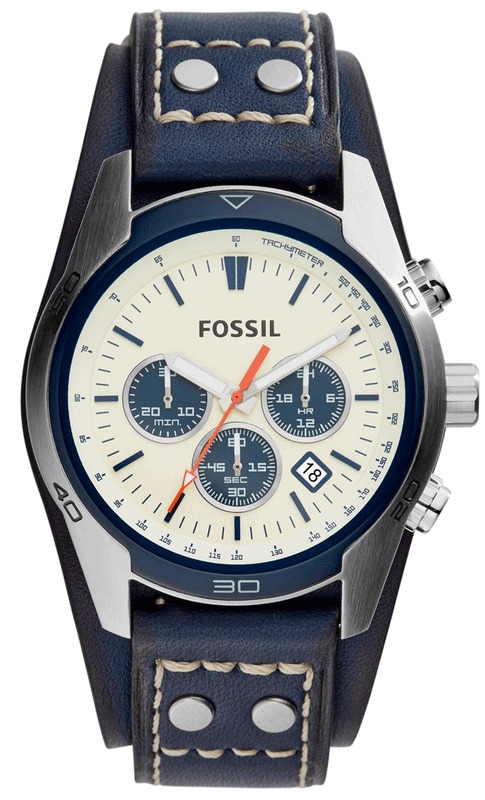 Fossil Coachman Chronograph White Dial Blue Leather Strap Watch for Men - CH3051 Buy Now By Fossil