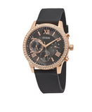 Guess Solar 40mm Black & Rose Gold Dial Black Rubber Strap Watch For Women - W1135L4 Buy Now By Guess