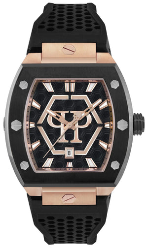 Philipp Plein Hexagon Phantom Black Dial Black Silicone Strap Watch For Men- PWPUA0124 Authentic Buy Shop Now