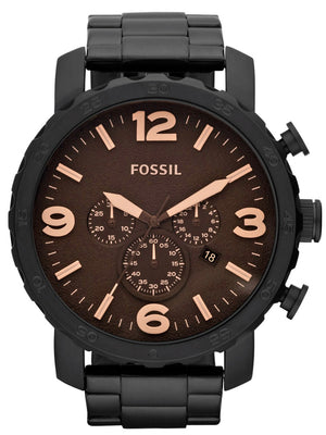 Fossil Nate Chrongraph Ion Plated Black Dial Black Steel Strap Watch for Men - JR1356 Buy Now By Fossil