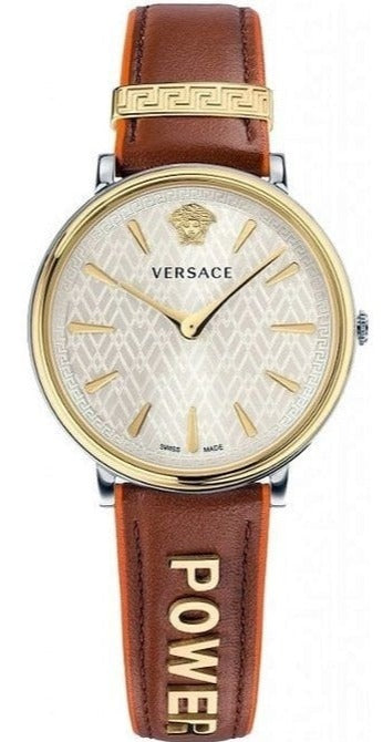 Versace V Circle Quartz Silver Dial Brown Leather Strap Watch For Women - VBP04017 Buy Now By Versace