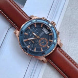 Guess Pinnacle Chronograph Quartz Blue Dial Brown Leather Strap Watch For Women - W0673G3 Buy Now By Guess