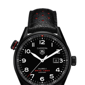 Tag Heuer Carrera Calibre 5 Drive Timer Black Dial Black Leather Strap Watch for Men - WAR2A80.FC6337 Buy Now By Tag Heuer