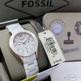 Fossil Ceramic Multifunction White Dial White Steel Strap Watch for Women - CE1006 Buy Now By Fossil