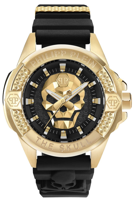 Philipp Plein The Skull Gold Dial Black Silicone Strap Watch for Men - PWAAA0221 Authentic Buy Shop Now