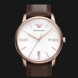 Emporio Armani Minimalist Quartz White Dial Brown Leather Strap Watch For Men - AR11572 Buy Now By Emporio Armani