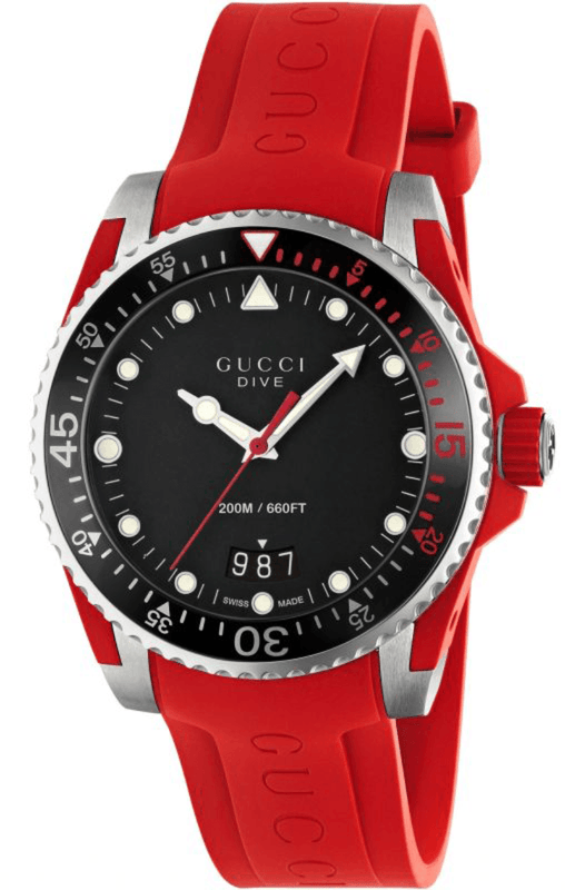 Gucci Dive Quartz Black Dial Red Rubber Strap Watch For Men - YA136309 Buy Now By Gucci
