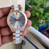 Michael Kors Slim Runway Quartz White Dial Two Tone Steel Strap Watch For Women - MK4295 Buy Now By Michael Kors