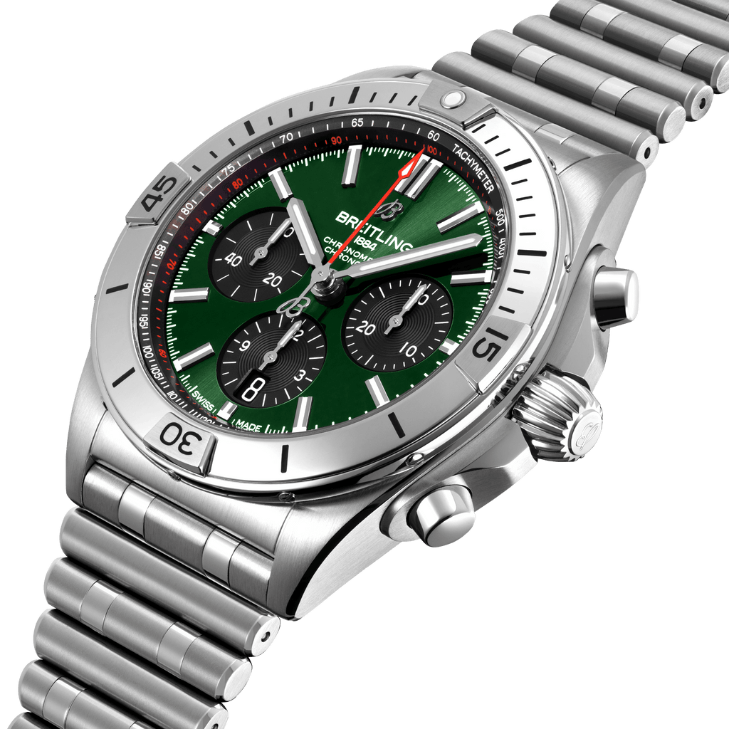 Breitling Chronomat B01 42mm Green Dial Silver Steel Strap Watch for Men - AB01343A1L1A1 Buy Now By Breitling