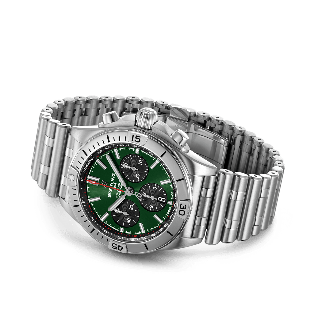 Breitling Chronomat B01 42mm Green Dial Silver Steel Strap Watch for Men - AB01343A1L1A1 Buy Now By Breitling