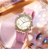 Guess Cosmo Diamonds Silver Dial Pink Silicone Strap Watch for Women - GW0034L3 Buy Now By Guess
