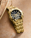 Guess Continental Black Dial Gold Steel Strap Watch for Men - GW0260G2 Buy Now By Guess