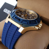 Guess Force Blue & Rose Gold Dial Blue Silicone Strap Watch For Men - W0674G2 Buy Now By Guess