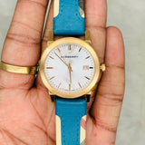 Burberry Heritage Gold Dial Blue Leather Strap Watch for Women - BU9112 Buy Now By Burberry