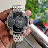 Diesel Little Daddy Chronograph Black Dial Silver Steel Strap Watch For Men - DZ7259 Buy Now By Diesel